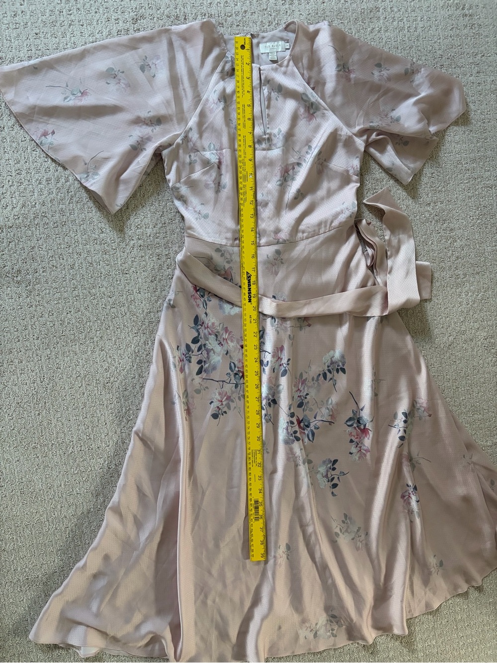 Ted Baker Pink Floral Cape Sleeve Maxi Dress – Size 1 - Picture 7 of 7